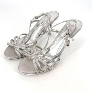 Nina leather sole silver rhinestone Strappy cocktail party heels pumps size 8.5